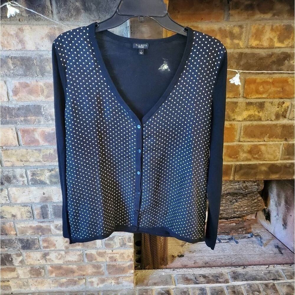 Talbots lightweight silk polka dot cardigan size large